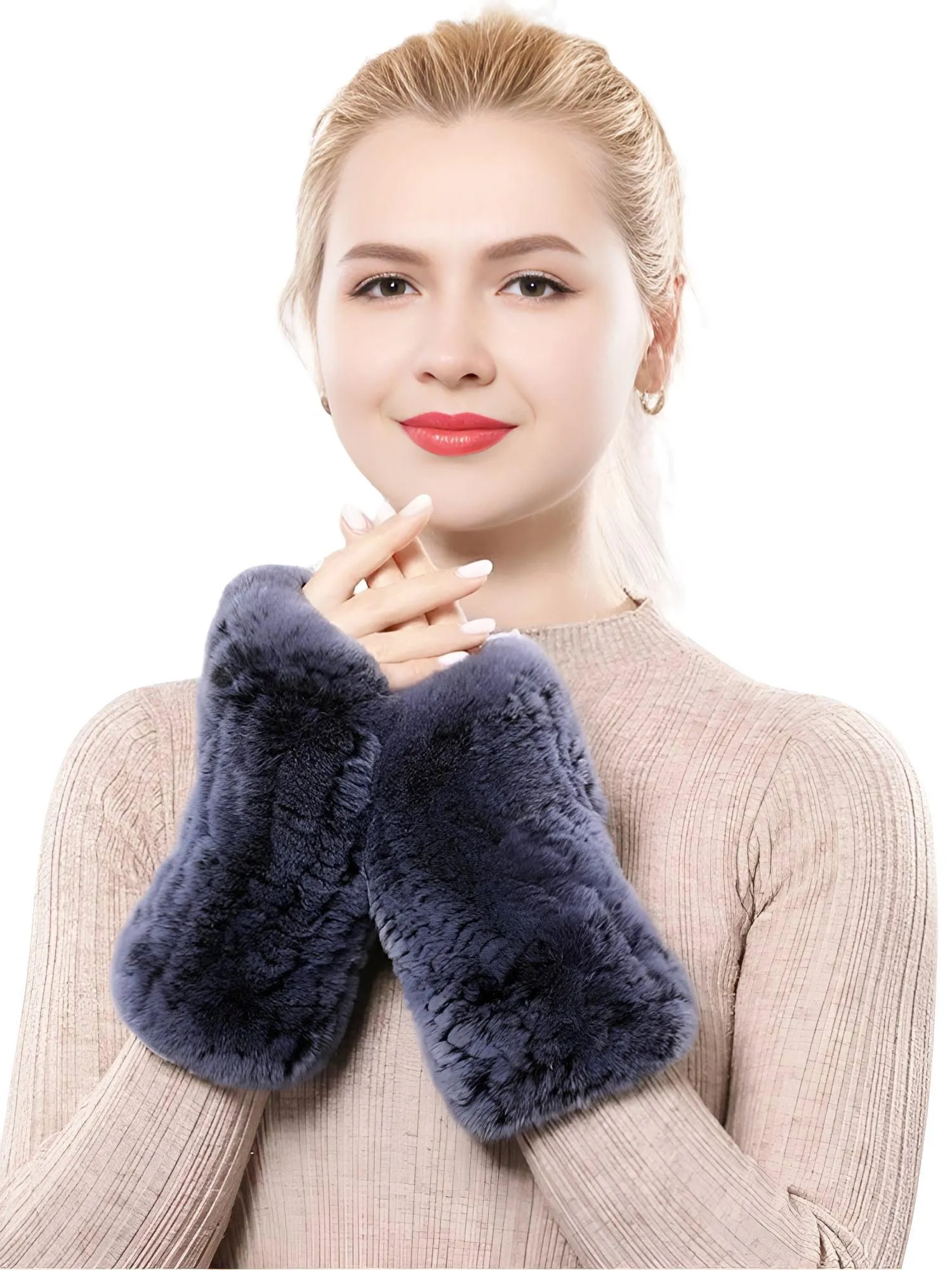 100% Real Genuine Mink Fur Fingerless Mittens For Women