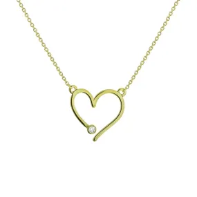 14K Diamond On Open Heart Necklace