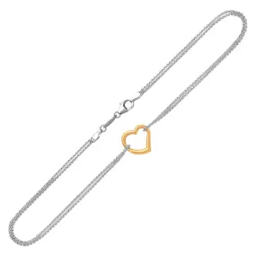 14K Two-Tone Anklet with Single Open Heart Station