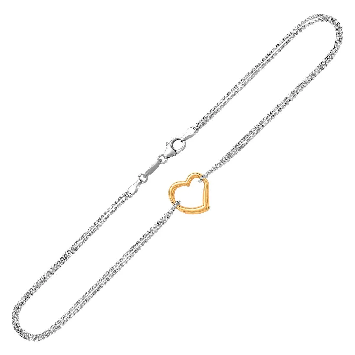 14K Two-Tone Anklet with Single Open Heart Station