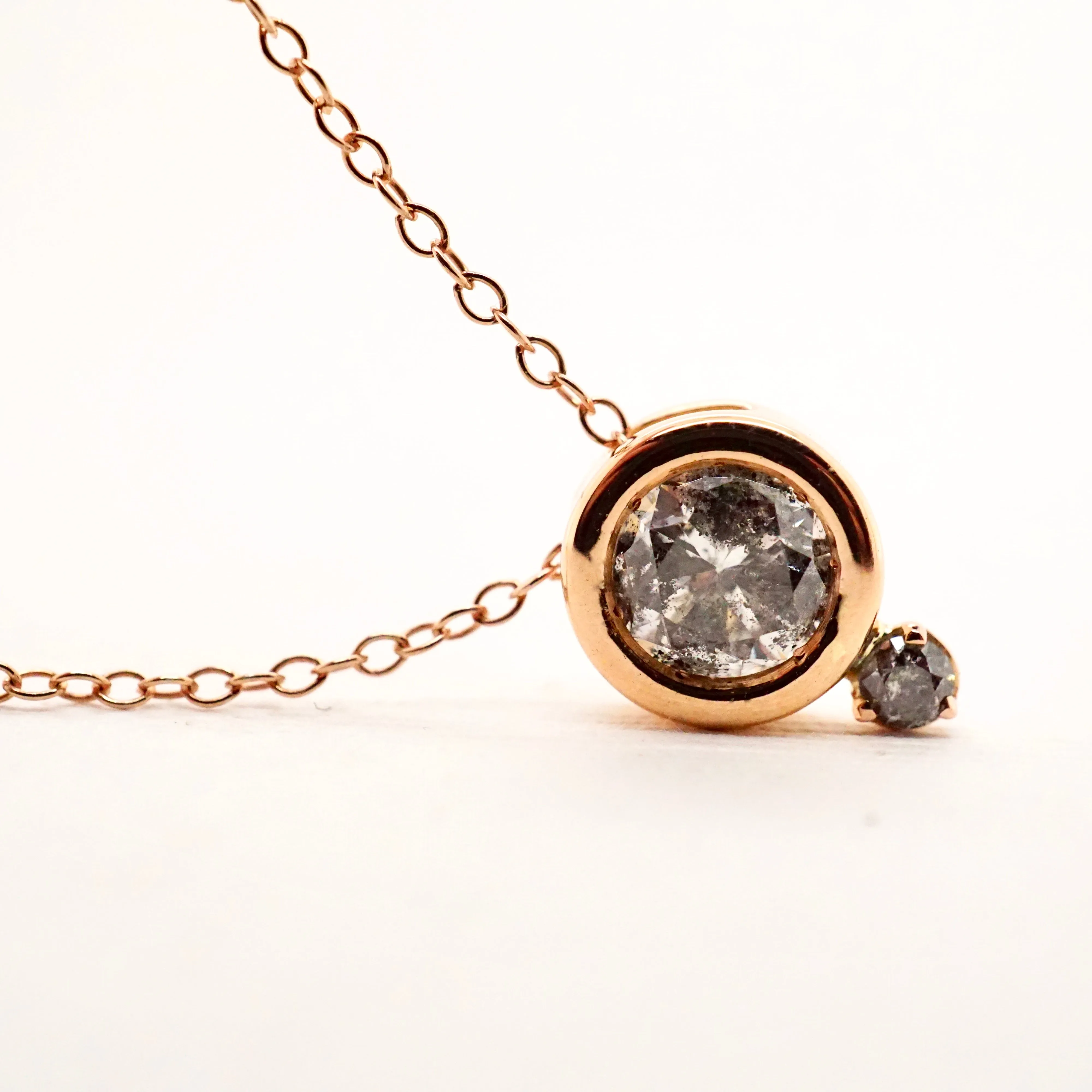 1ct Salt and Pepper Diamond Necklace - Rose Gold Bezel Set Gray Diamond Pendant