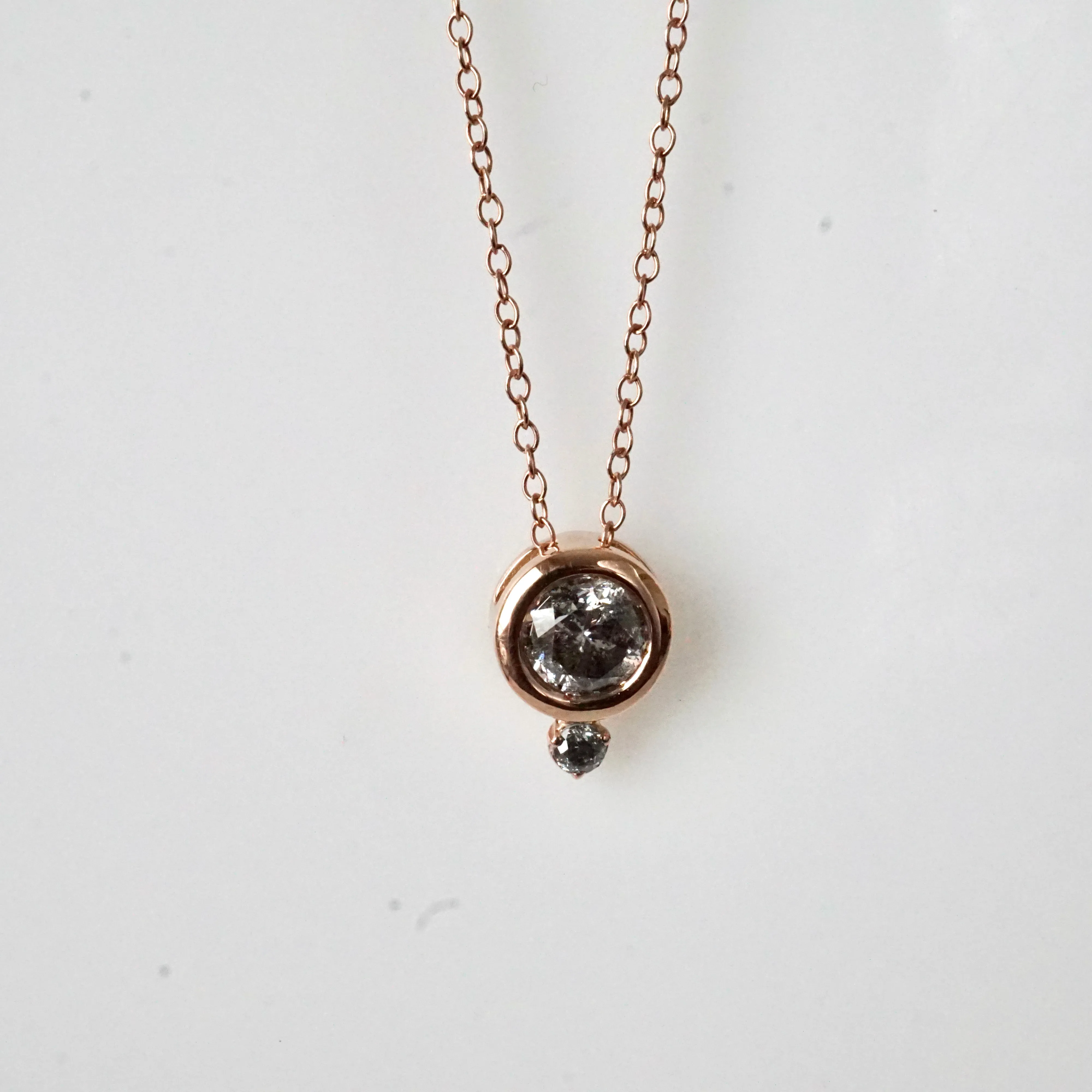 1ct Salt and Pepper Diamond Necklace - Rose Gold Bezel Set Gray Diamond Pendant