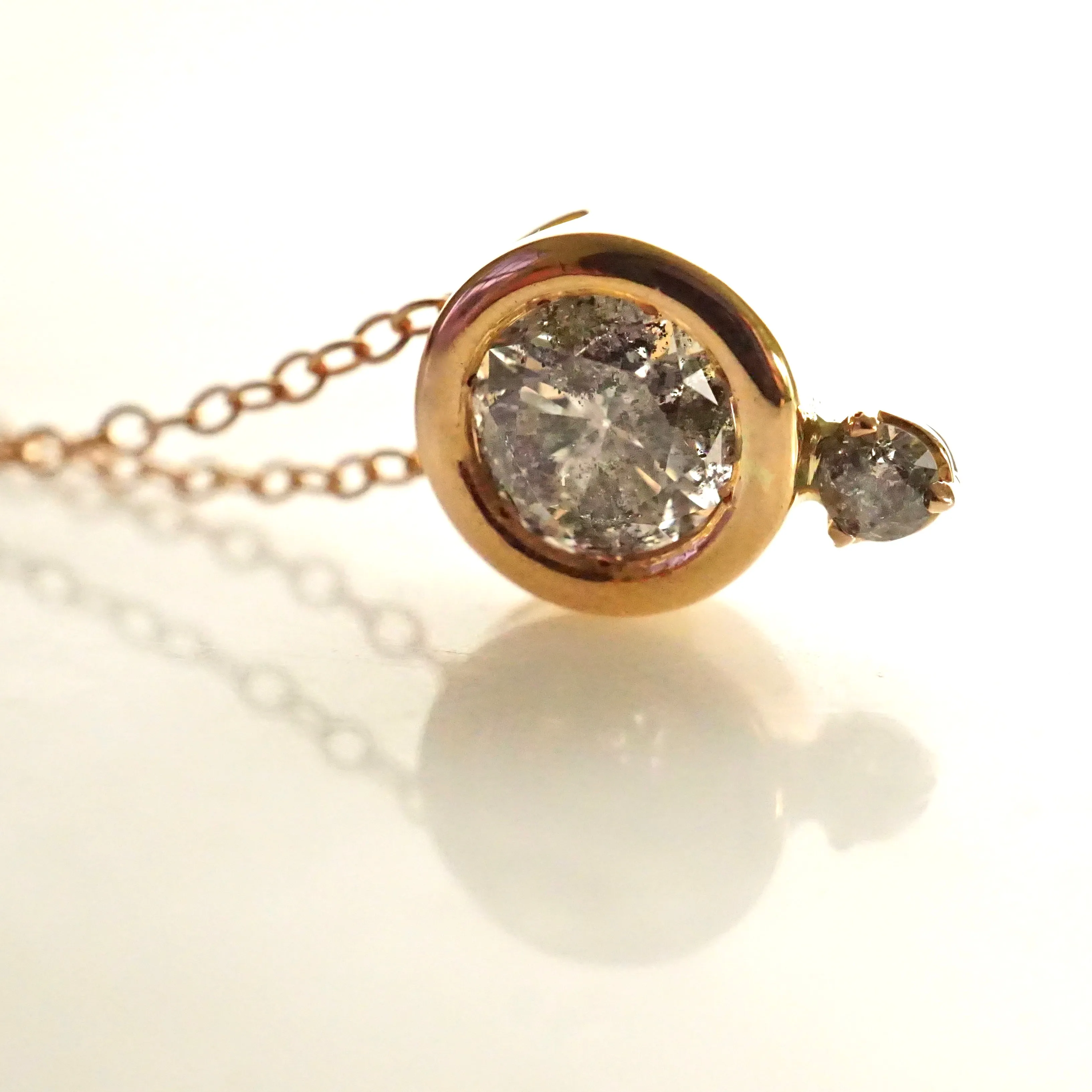 1ct Salt and Pepper Diamond Necklace - Rose Gold Bezel Set Gray Diamond Pendant