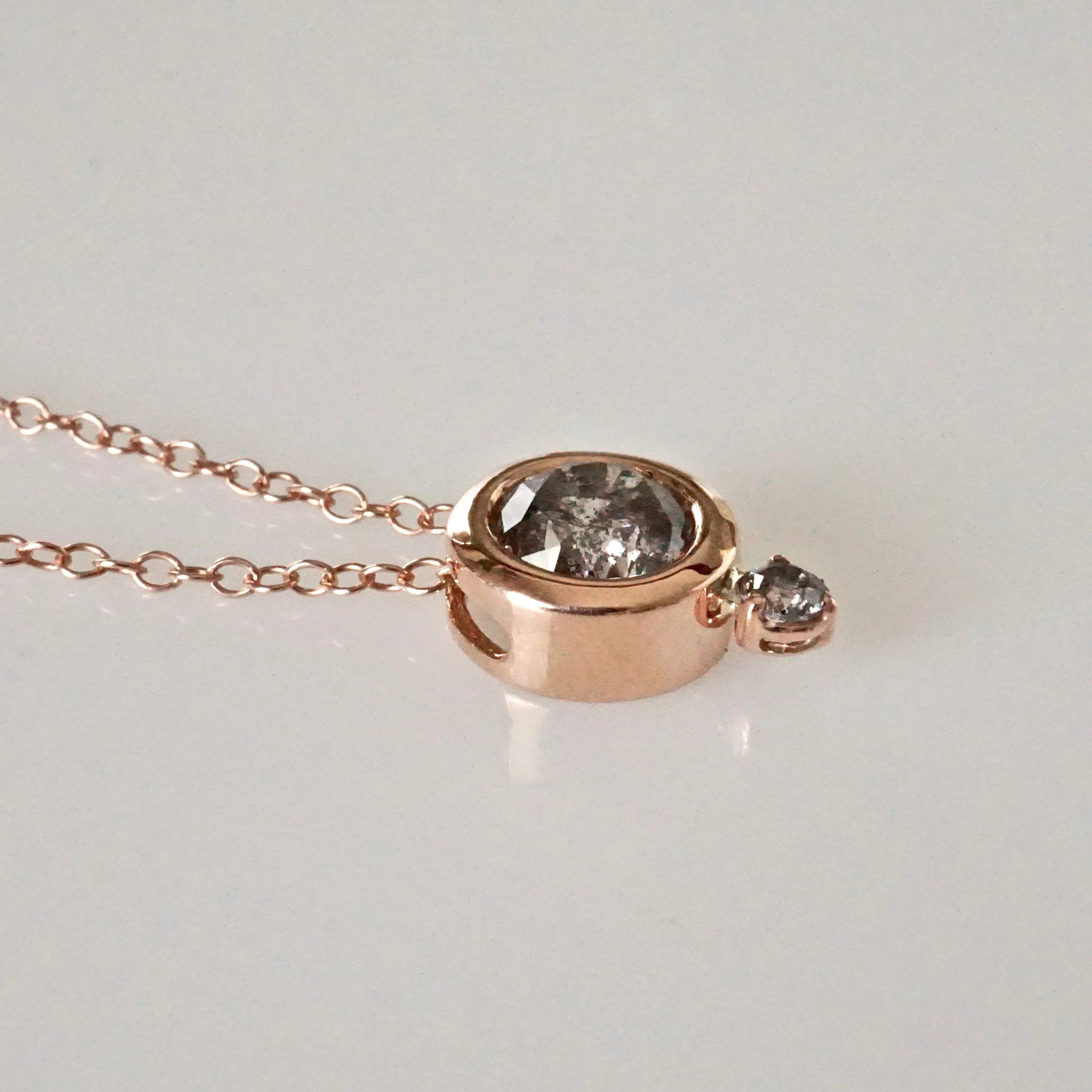 1ct Salt and Pepper Diamond Necklace - Rose Gold Bezel Set Gray Diamond Pendant