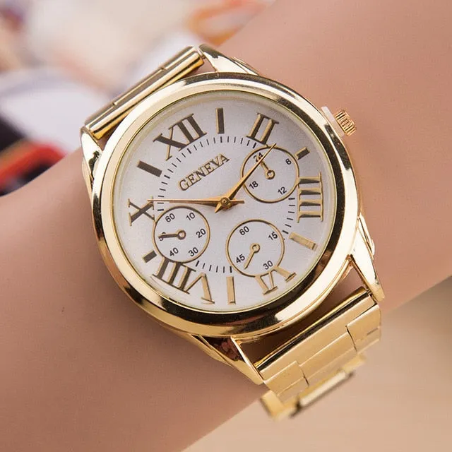 2021 New Brand 3 Eyes Gold Geneva Casual Quartz Watch for Women Stainless Steel Dress Watches Relogio Feminino Ladies Clock