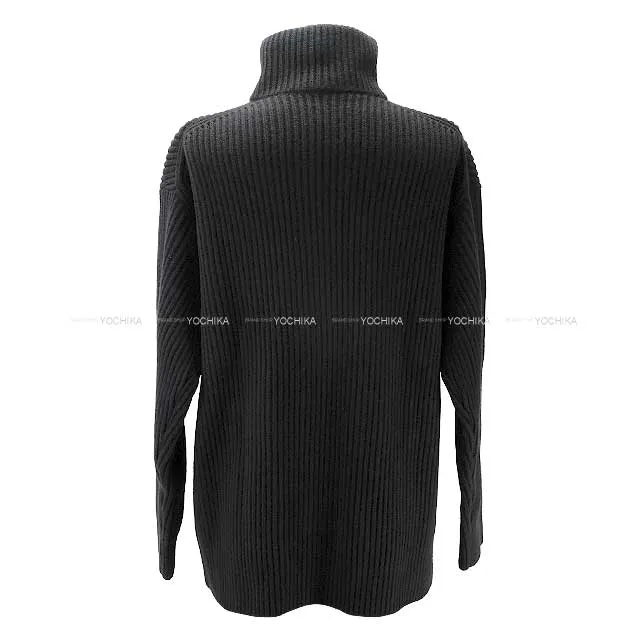 2022AW HERMES Knit Ladies Blouson H logo pocket over knit zip up Noir (Black) Wool/Lambskin 36 Silver HW[EXCELLENT][Authentic]