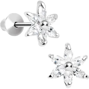 .925 Sterling Silver Clear CZ Dainty Flower Youth Screwback Earrings