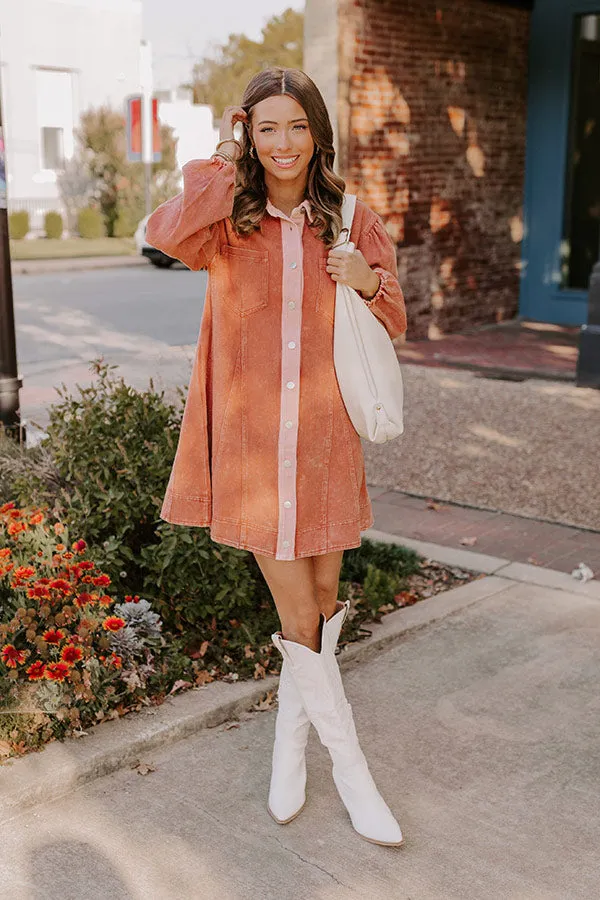 Afternoon Date Denim Mini Dress in Light Rust