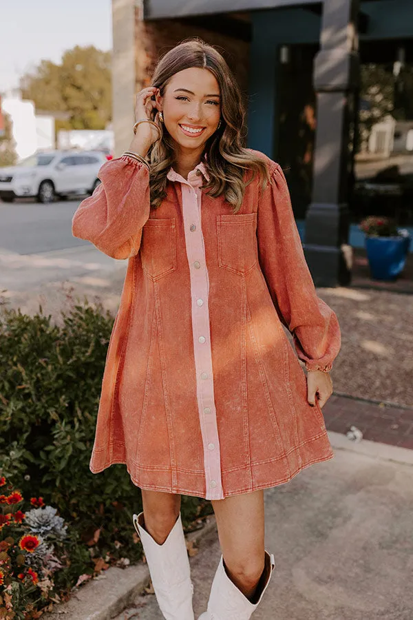 Afternoon Date Denim Mini Dress in Light Rust