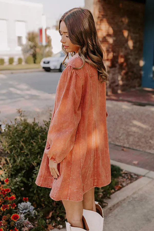 Afternoon Date Denim Mini Dress in Light Rust