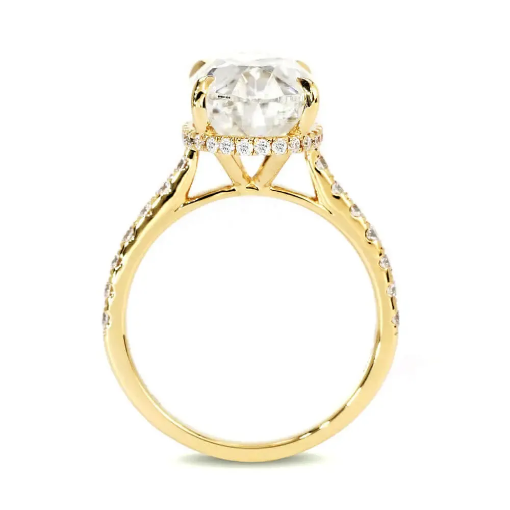 Alexa Oval Crushed Ice Moissanite with Pave Band Ring in 18K Gold