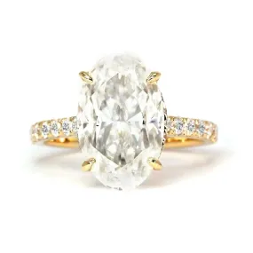 Alexa Oval Crushed Ice Moissanite with Pave Band Ring in 18K Gold