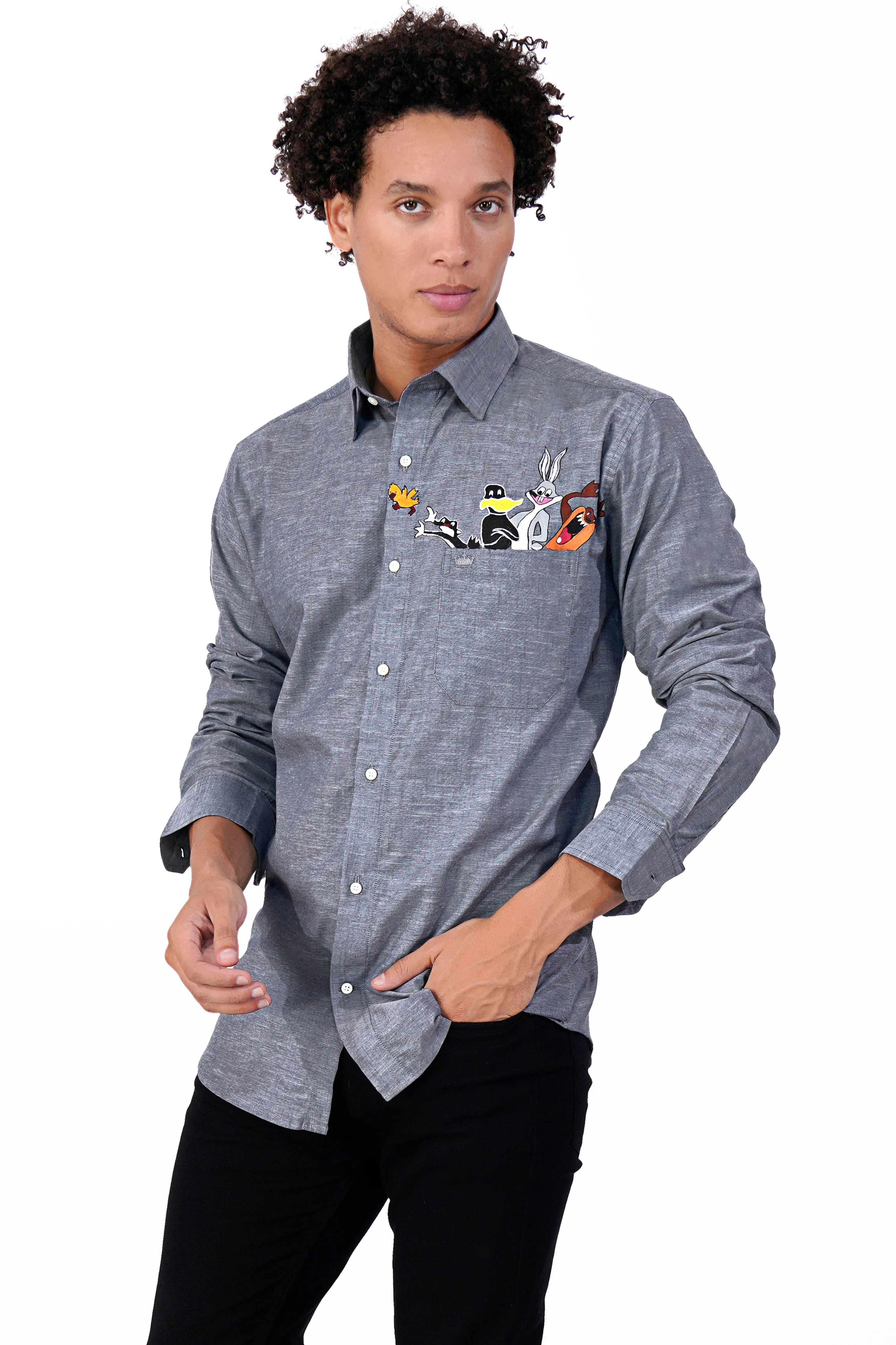 Aluminium Gray Funky Hand Painted Royal Oxford Designer Shirt