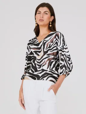 Animal Print Satin Dolman Sleeve Top