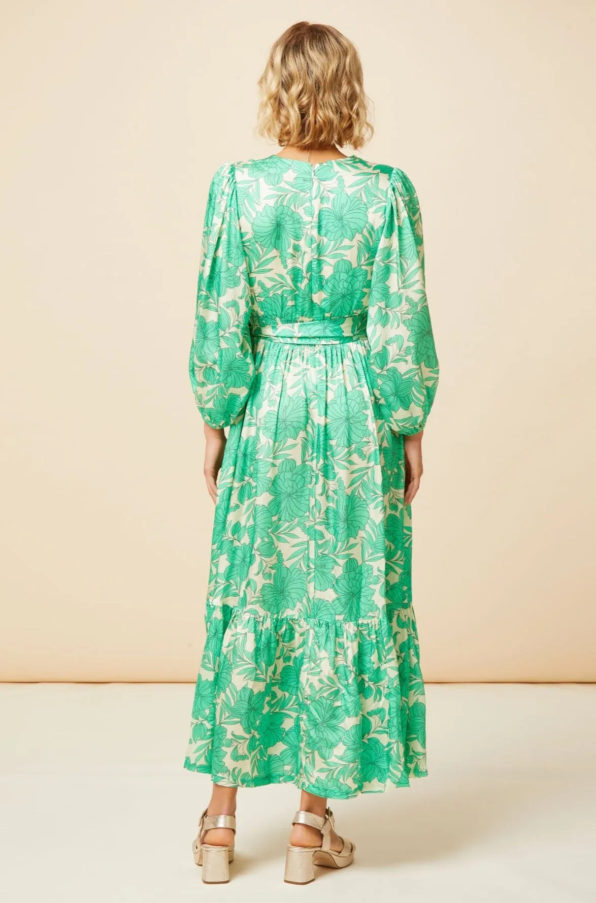 Annie Maxi Dress | Lined Floral Cream/Green