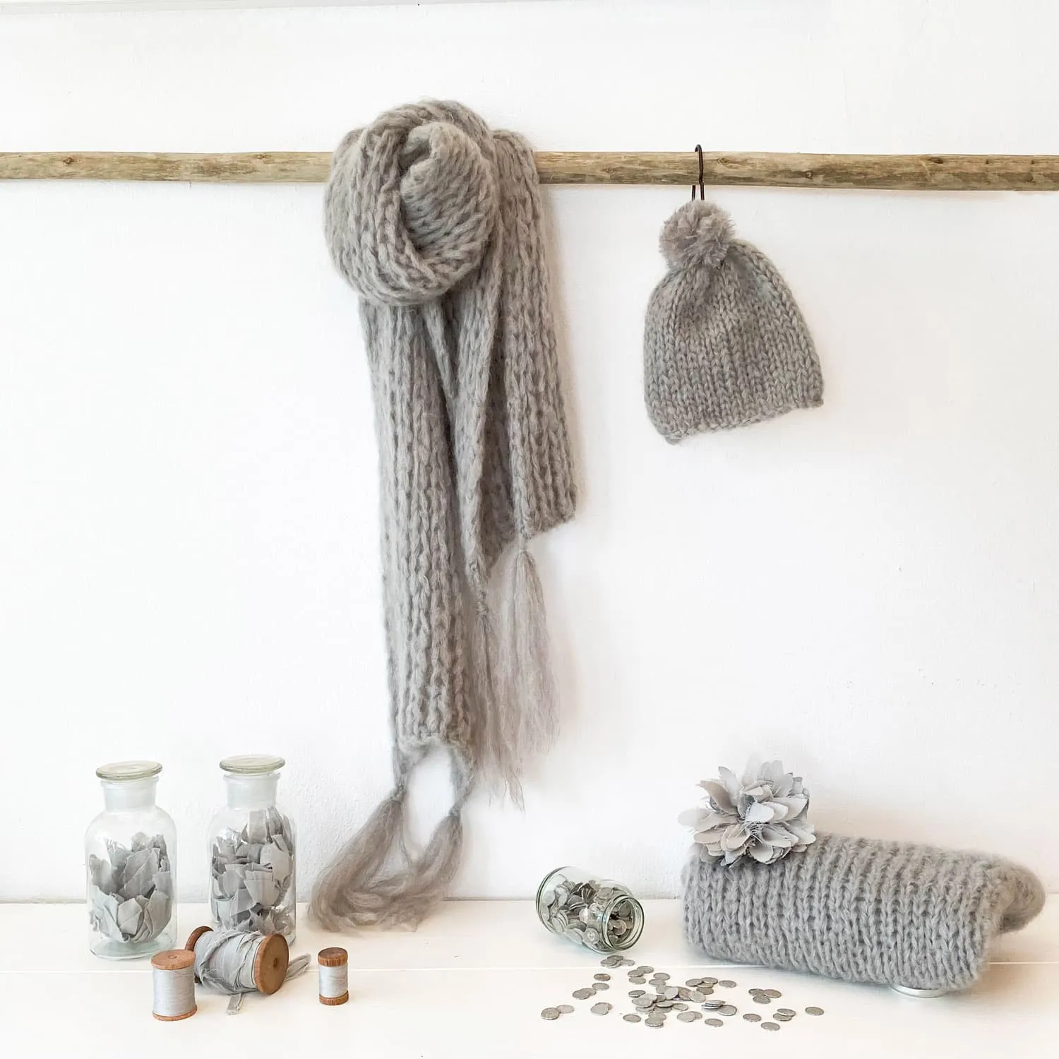 Atelier Big Scarf  - Women - MO Mohair - S019 Silver Grey