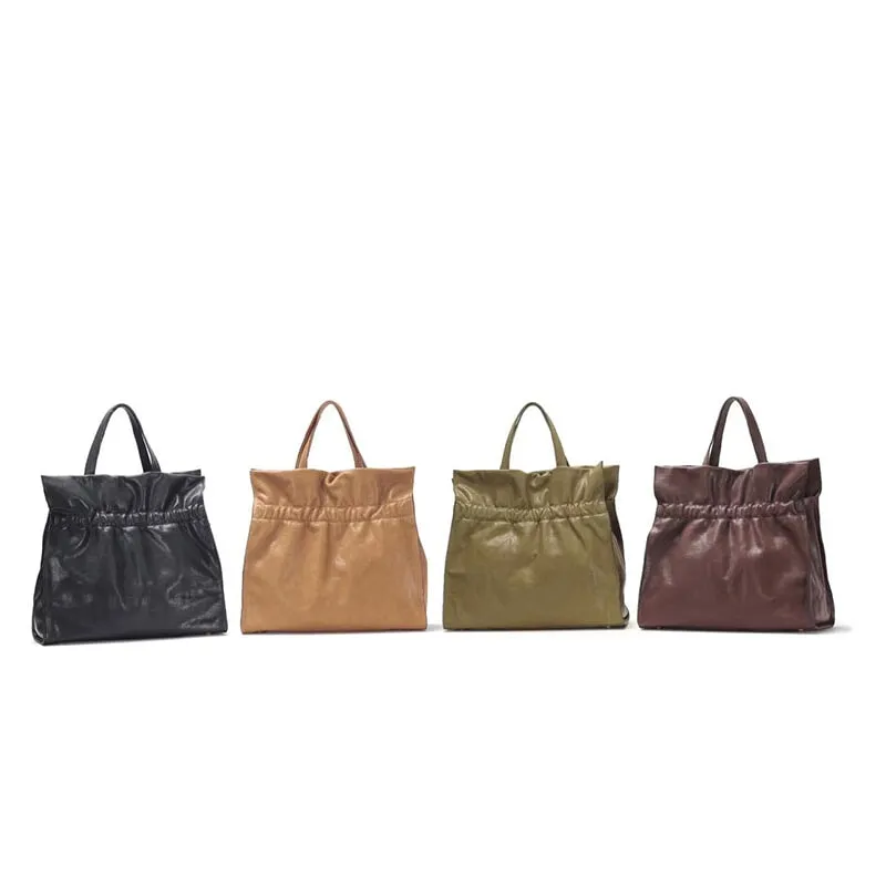 Autumn And Winter New Vegetable Tanned Cowhide Large Capacity Handheld Shoulder Crossbody Women'S Bags