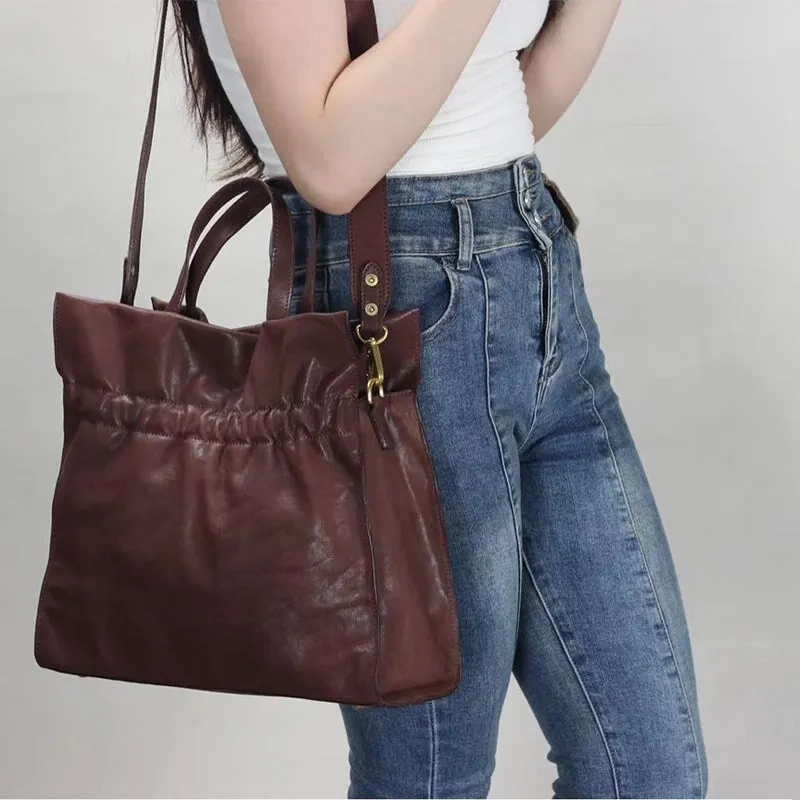 Autumn And Winter New Vegetable Tanned Cowhide Large Capacity Handheld Shoulder Crossbody Women'S Bags