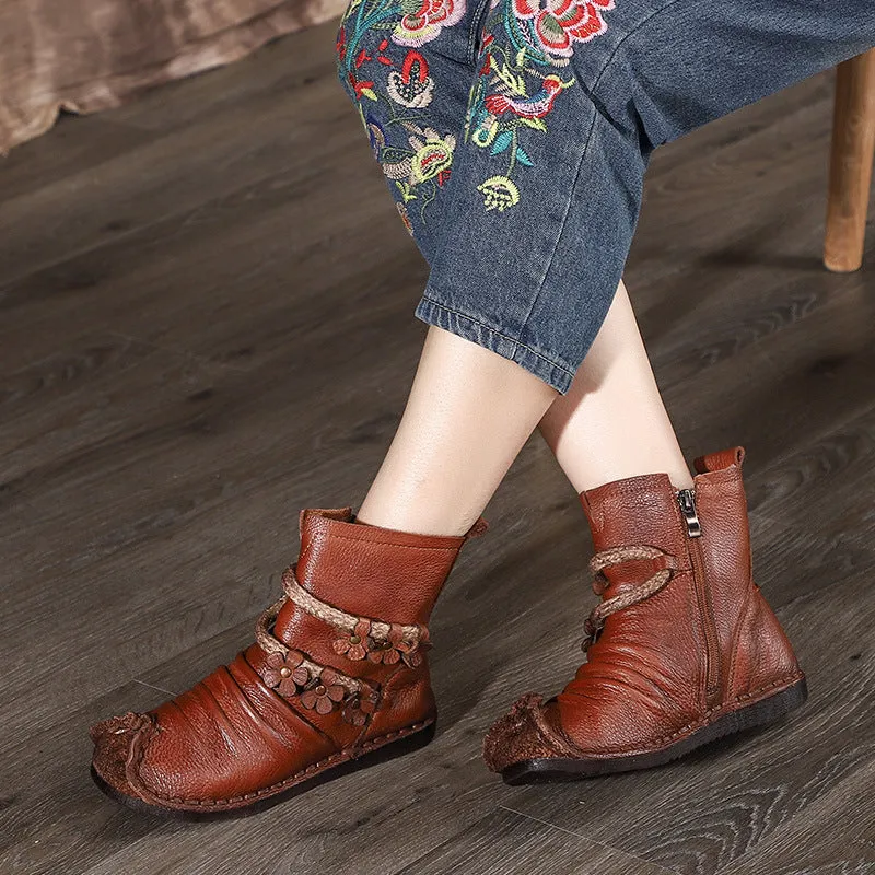 Autumn Winter Leather Flowers Comfortable Retro Boots |Gift Shoes