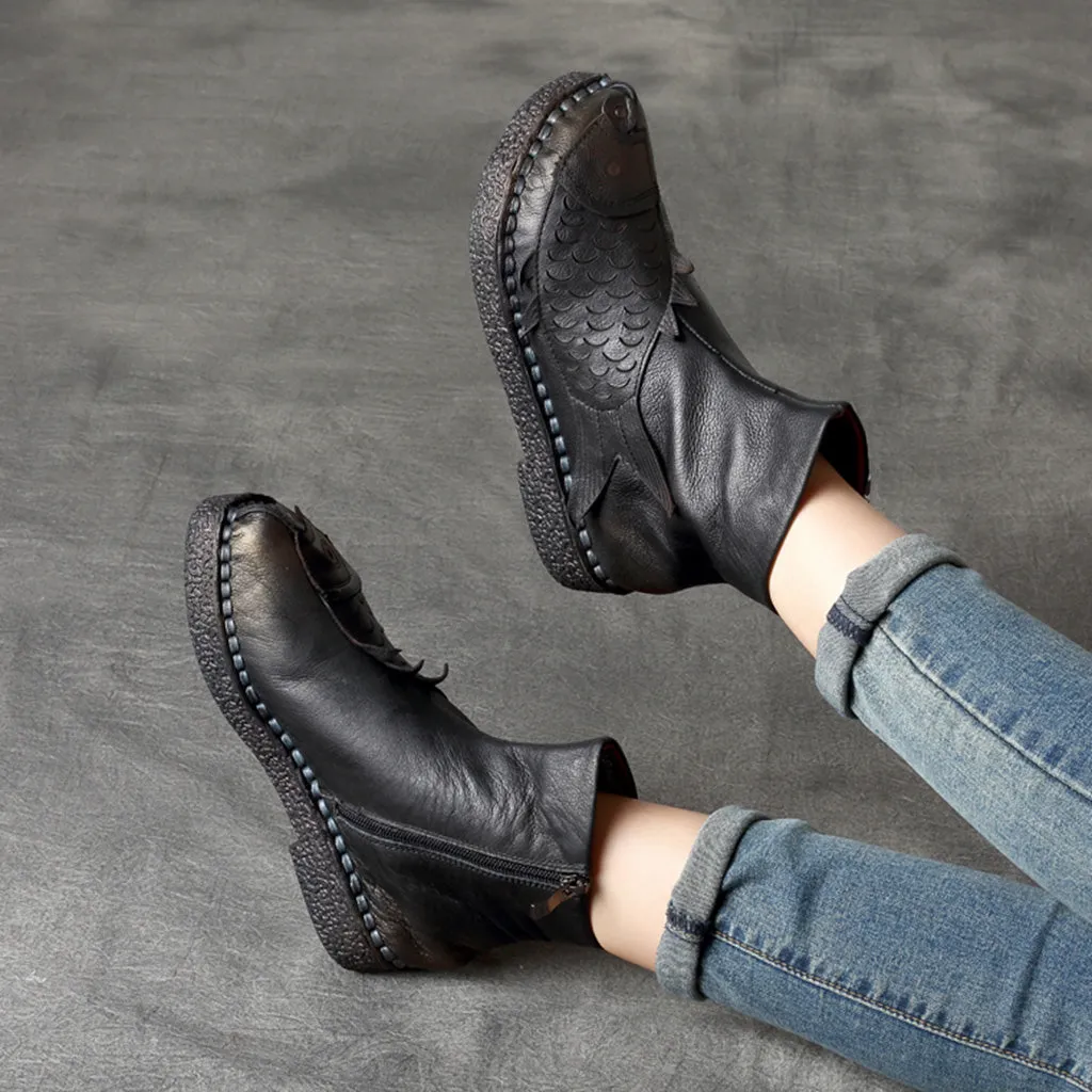 Autumn Winter Retro Leather Handmade Ankle Women's Boots | Gift Shoes