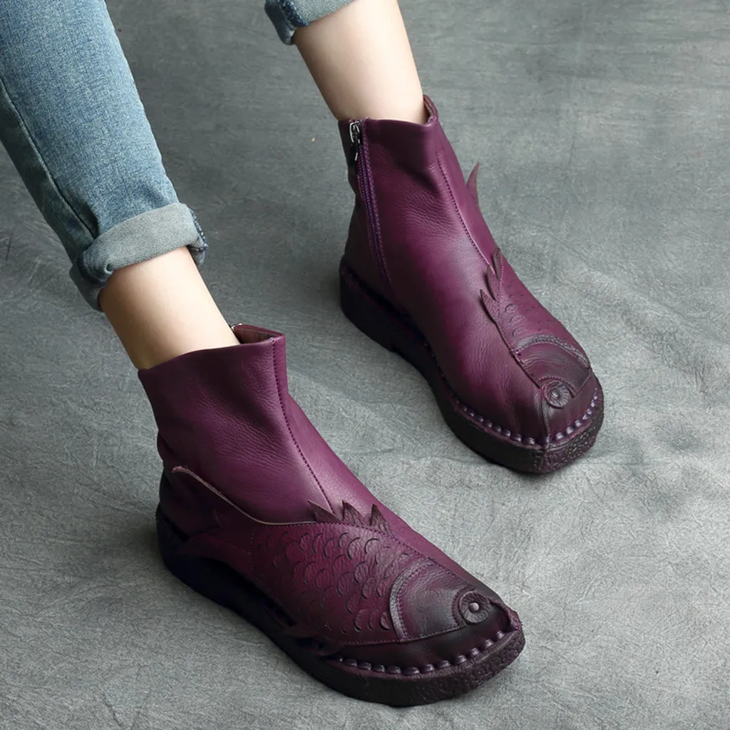 Autumn Winter Retro Leather Handmade Ankle Women's Boots | Gift Shoes