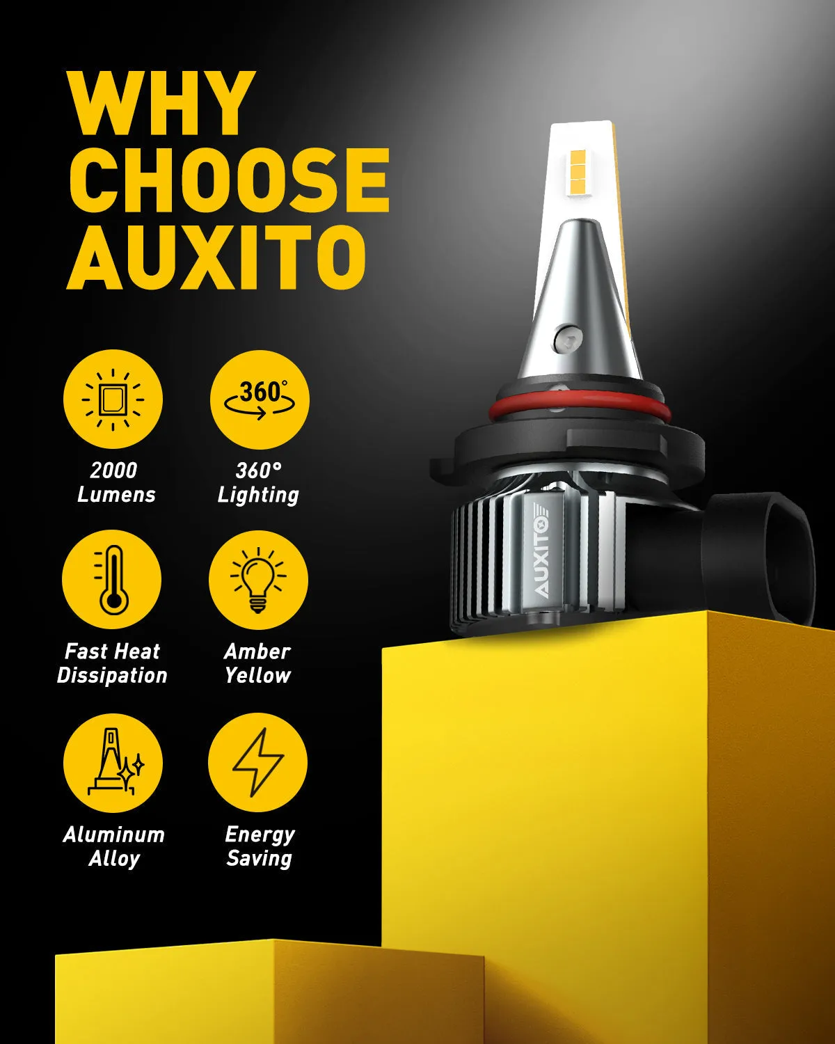 AUXITO 9145 LED Bulb 9140/H10 LED Fog Light Bulbs 3000K Golden Yellow 30W 6000 Lumens Per Pair