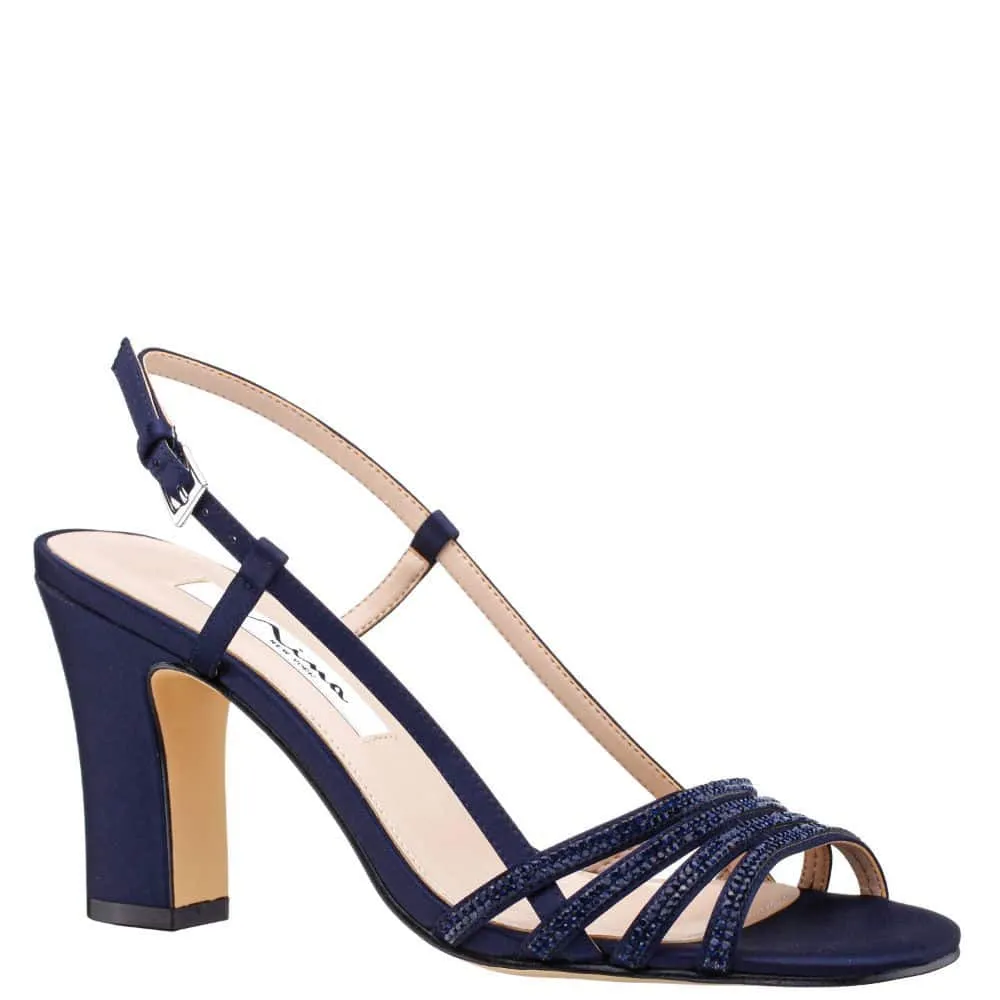 Avaley Heel in Navy Satin