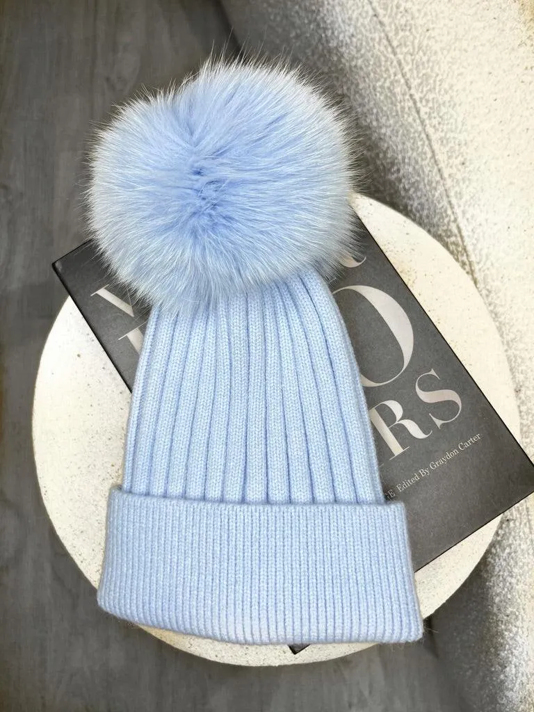 Baby Blue Luxury Fur Bobble Hat