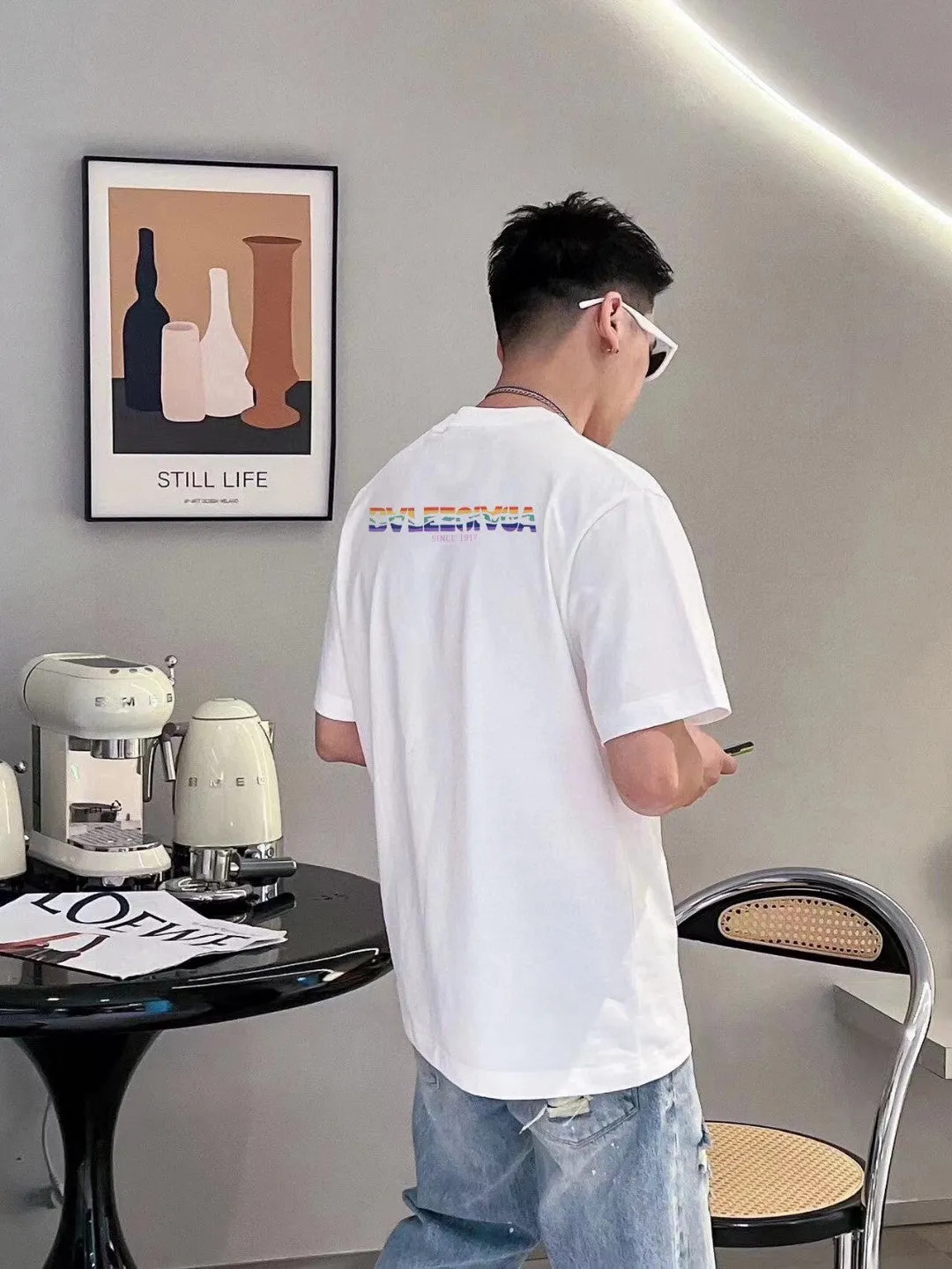 Balenciaga White T-Shirt with Mountain Graphic