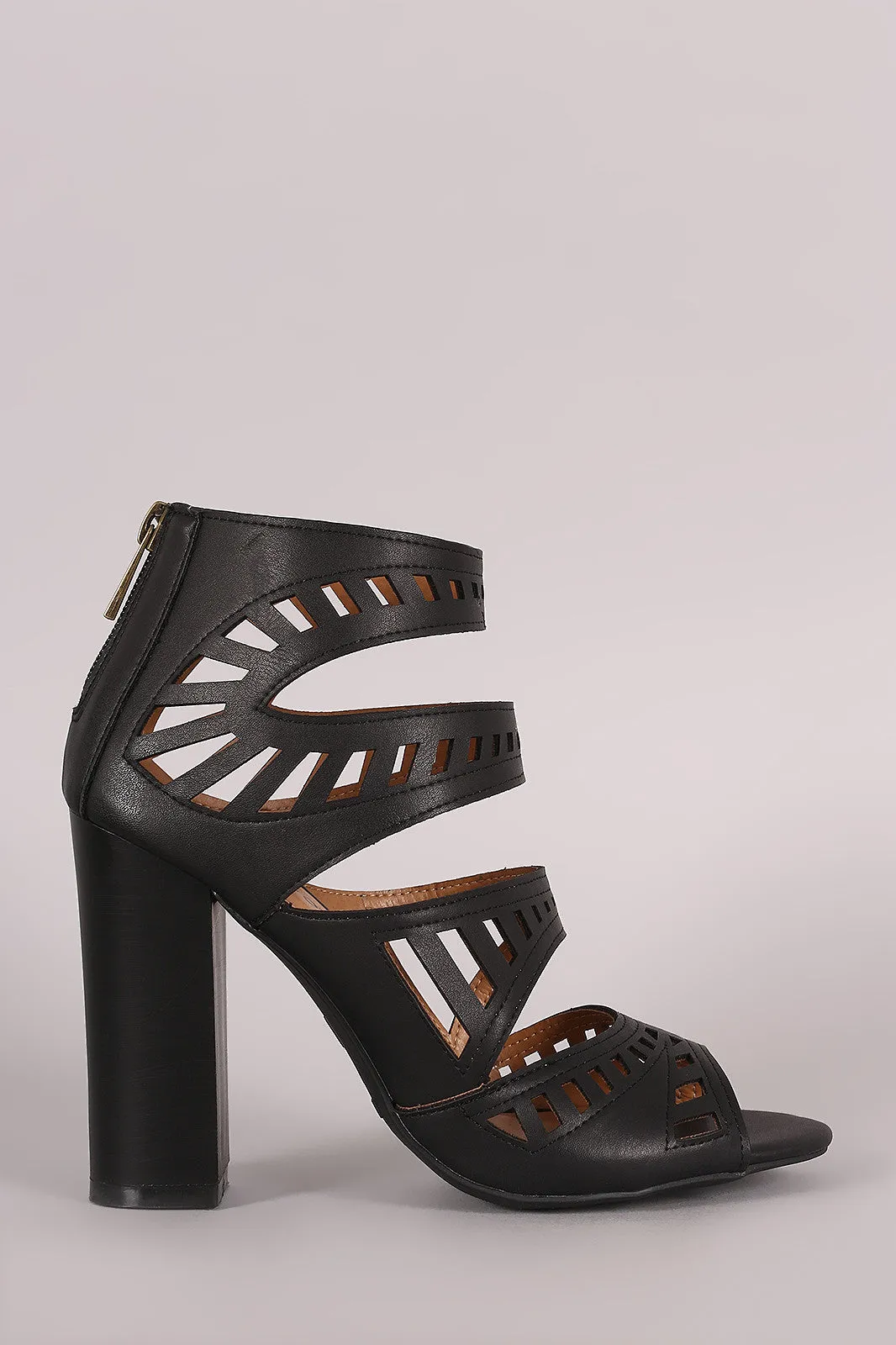 Bamboo Four Strap Cutout Chunky Heel