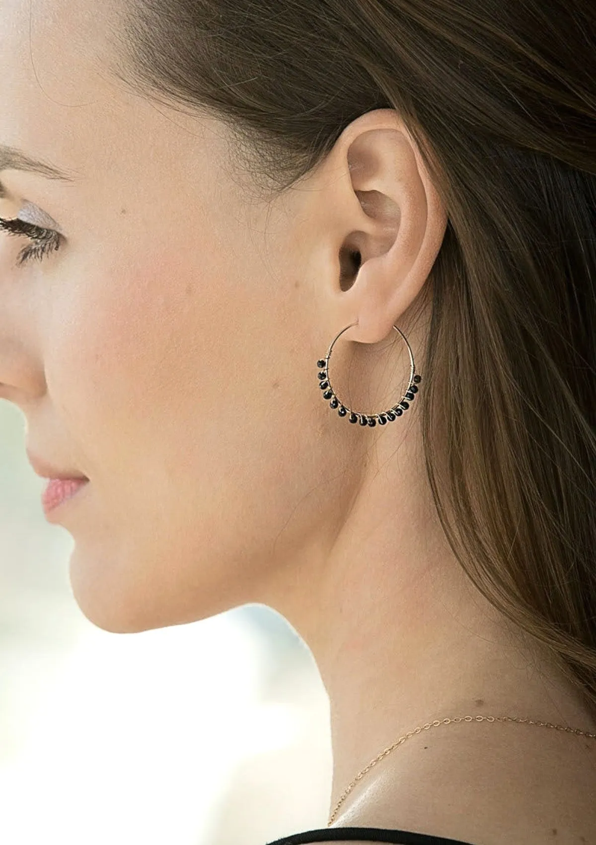 Black Onyx Hoop Earrings