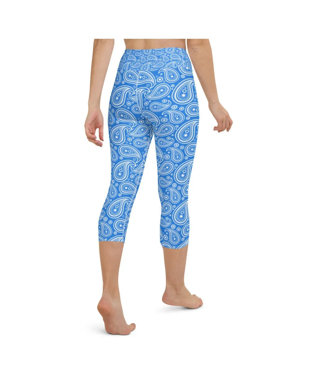 Blue & White Paisley Yoga Capris