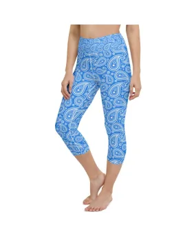 Blue & White Paisley Yoga Capris