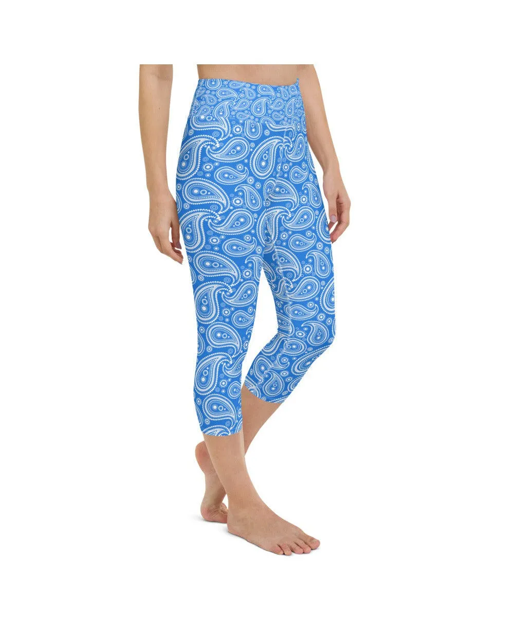 Blue & White Paisley Yoga Capris