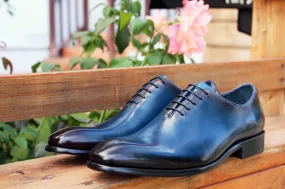 Burnished Calfskin Lace-Up Oxford Navy