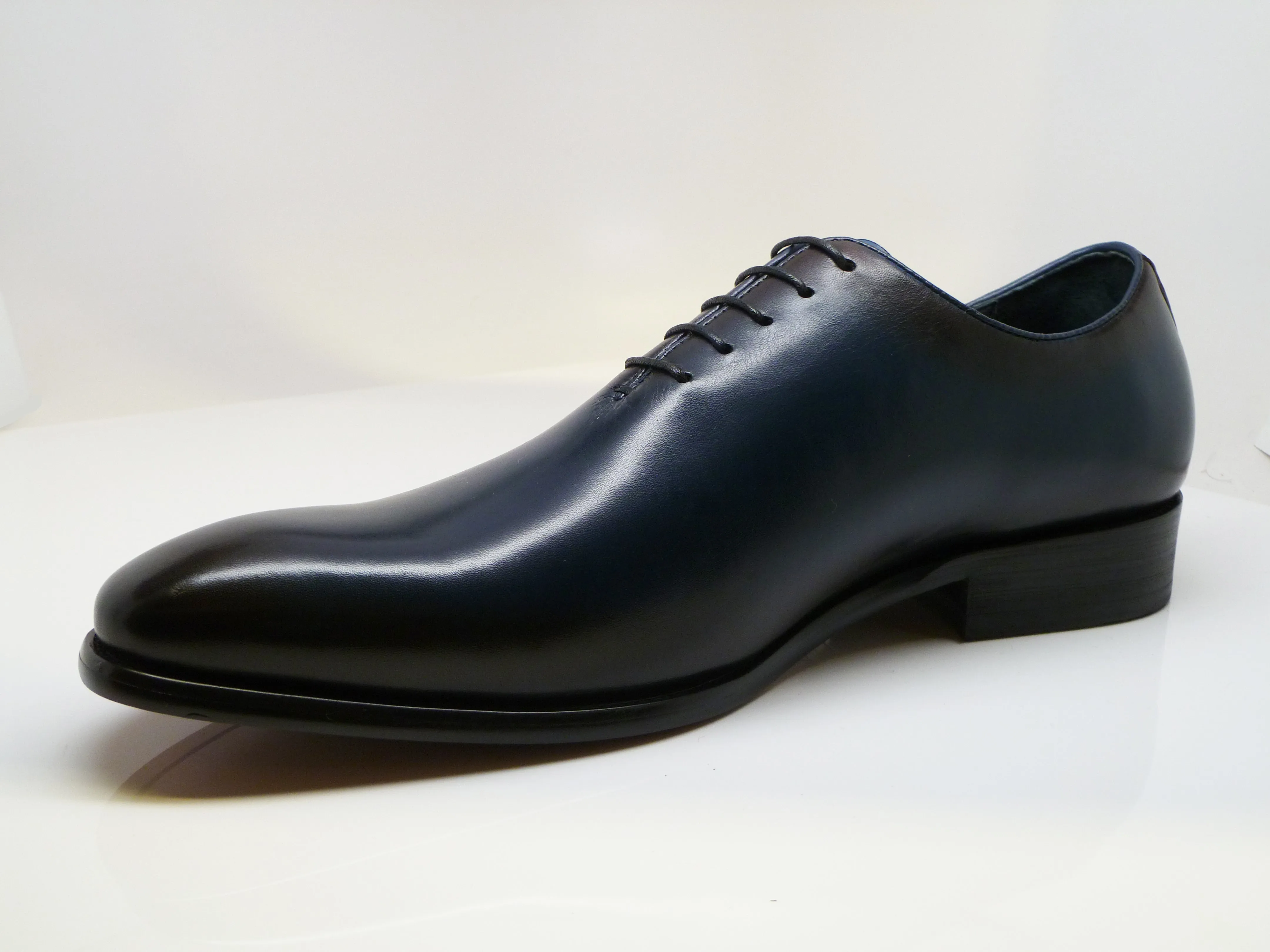 Burnished Calfskin Lace-Up Oxford Navy