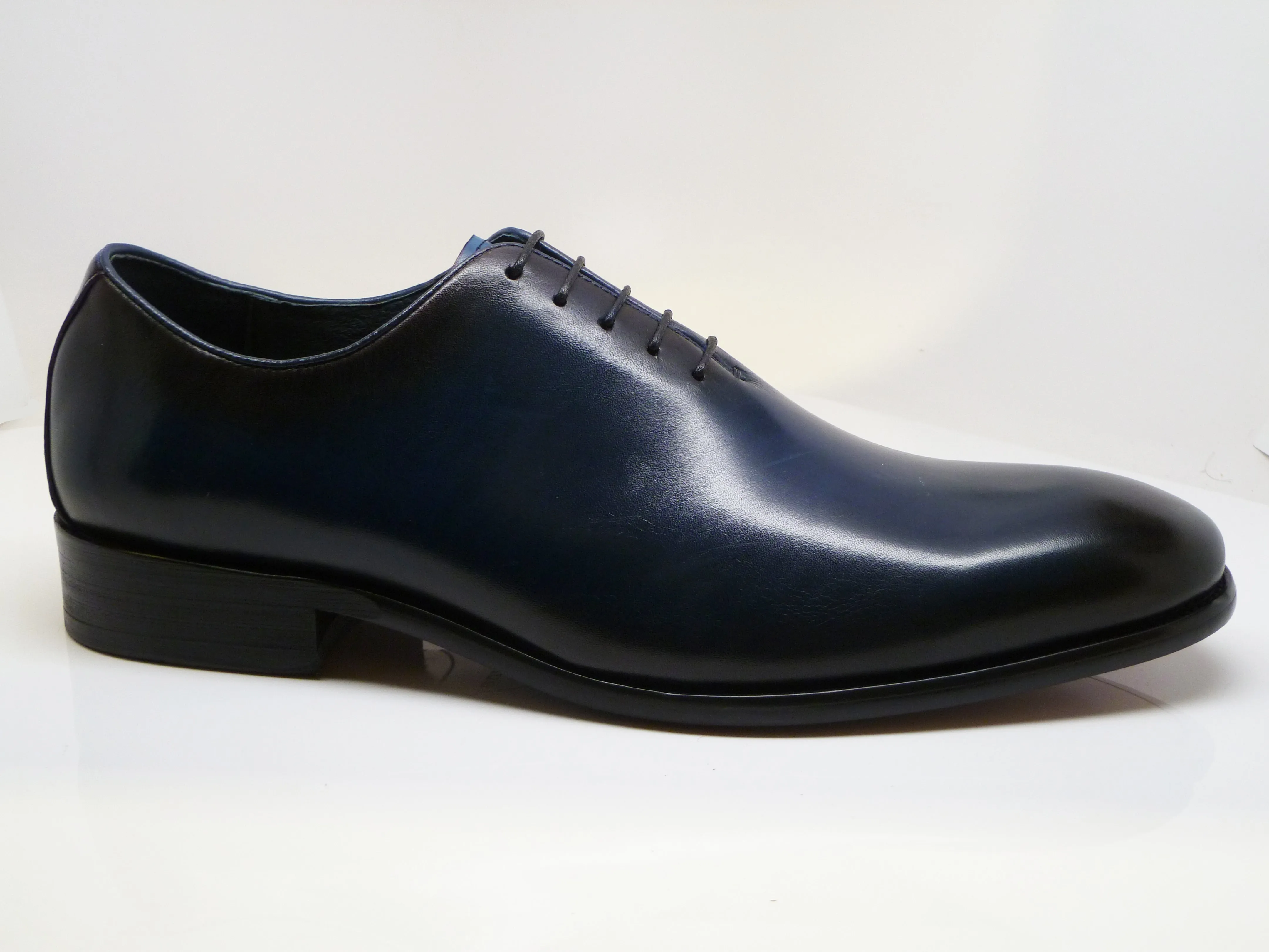 Burnished Calfskin Lace-Up Oxford Navy