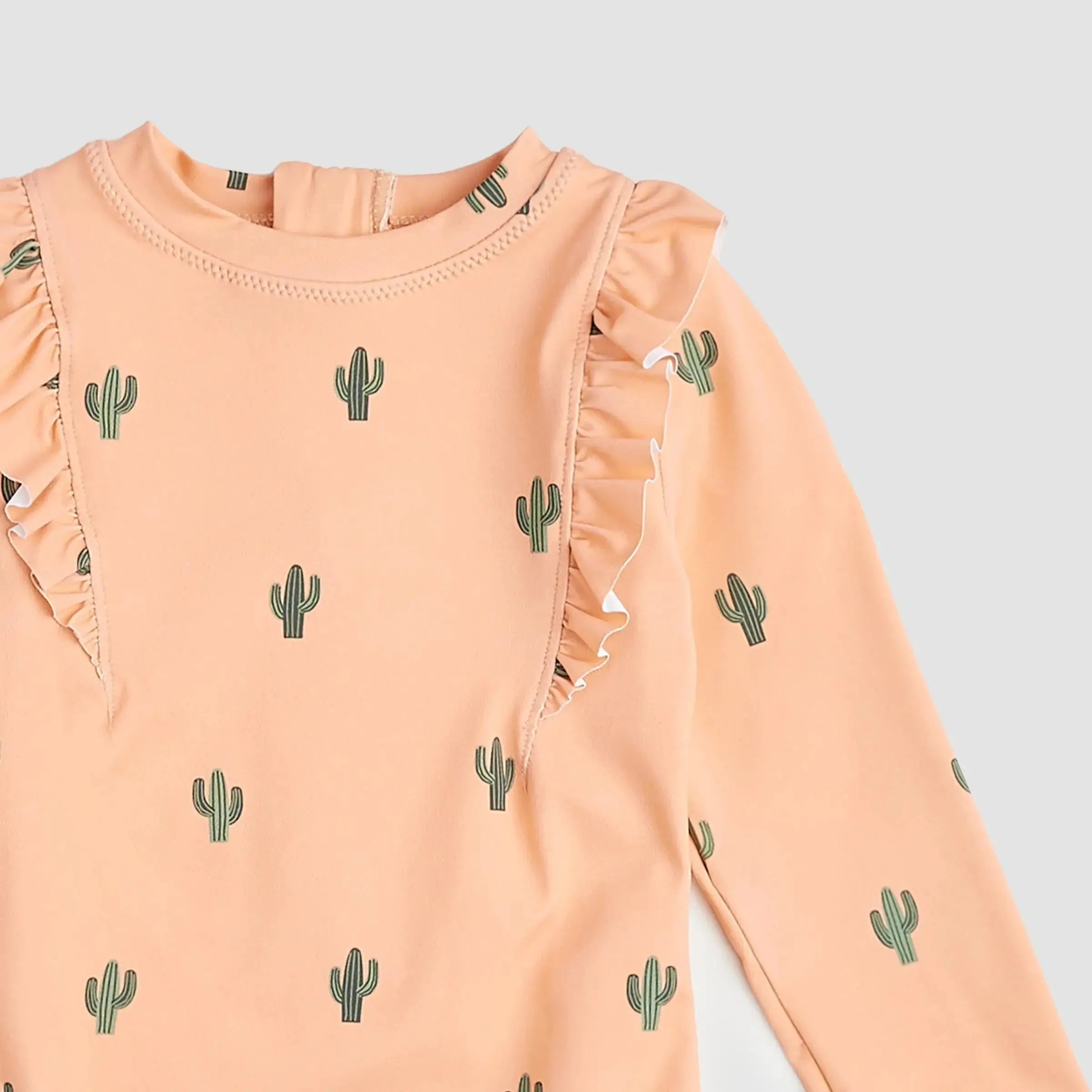 Cactus Print On Apricot Long-Sleeve Swimsuit | Miles The Label