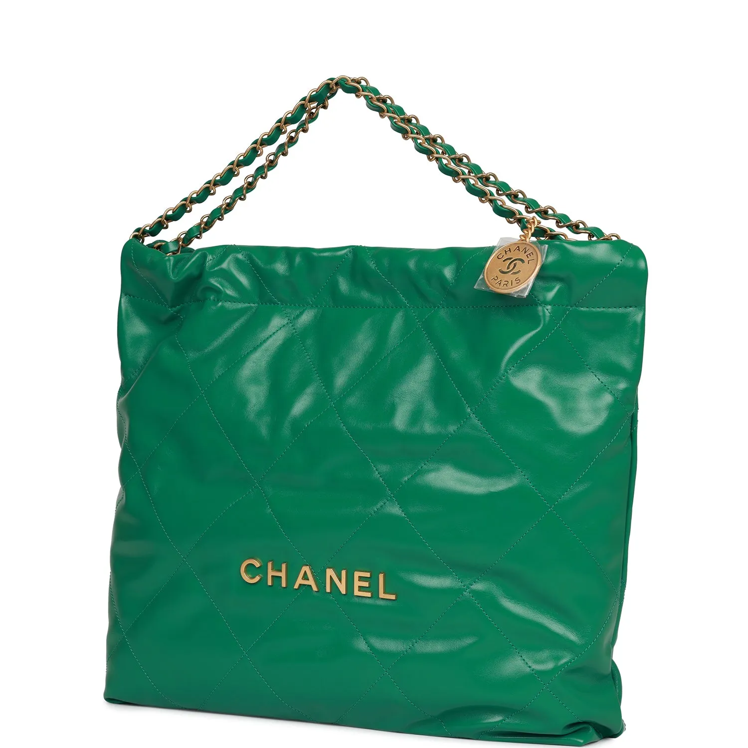 Chanel Medium 22 Bag Green Calfskin Gold Hardware