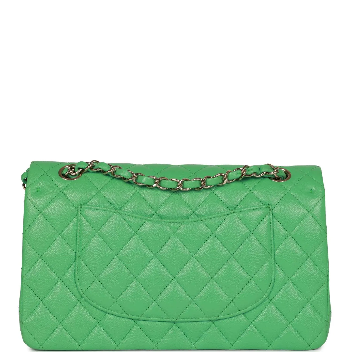 Chanel Medium Classic Double Flap Bag Green Caviar Light Gold Hardware