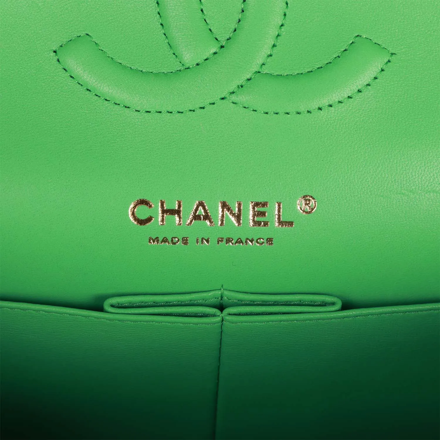 Chanel Medium Classic Double Flap Bag Green Caviar Light Gold Hardware