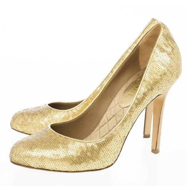 Chanel sequin gold stiletto heel pumps EU 39