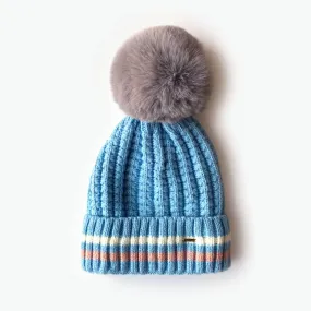 Charlie Fleece Lined Kids Beanie with Oversized Pom - Blue (Age 6-12)