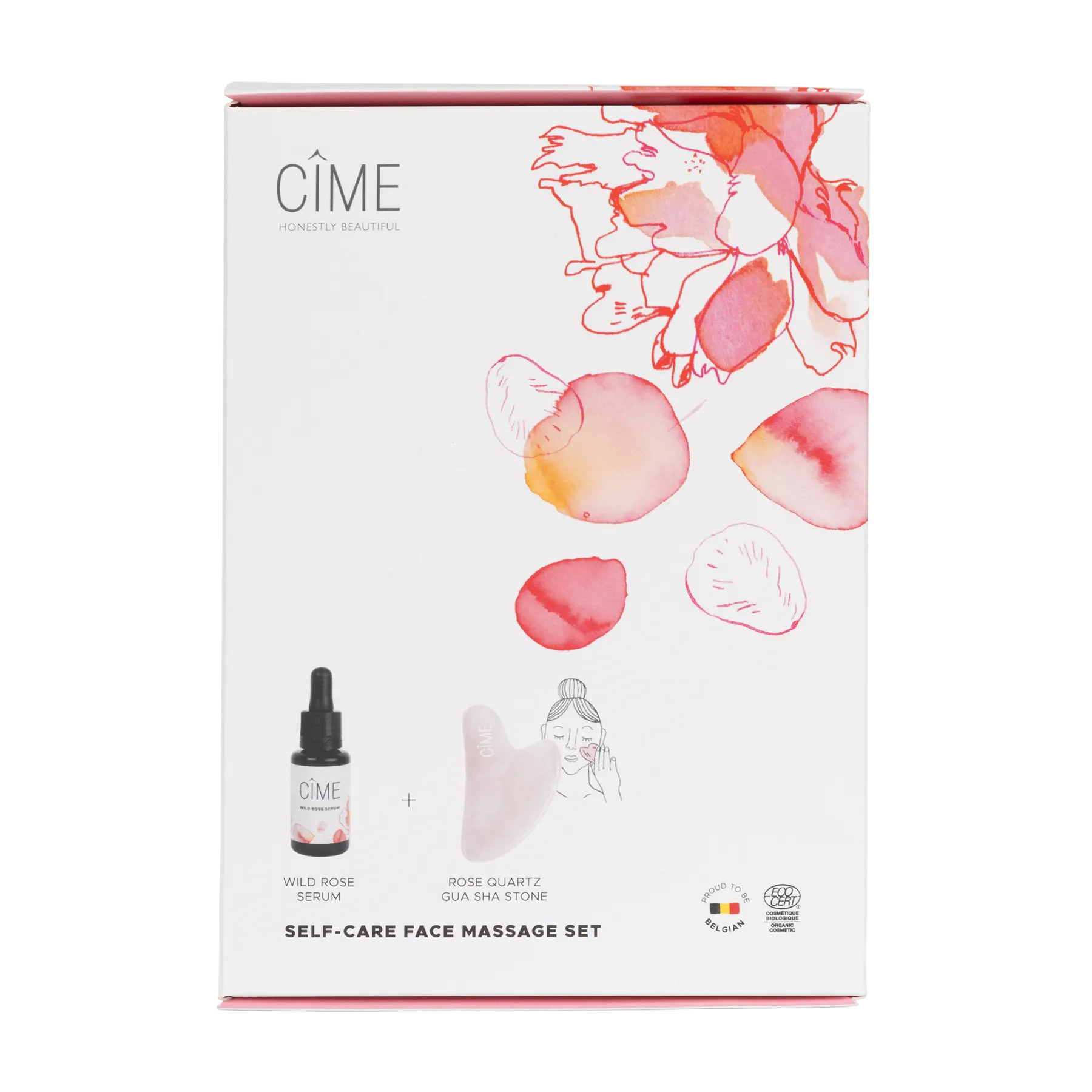 CIME Self care massage set: Wild Rose Serum and Rose Quartz Gua Sha