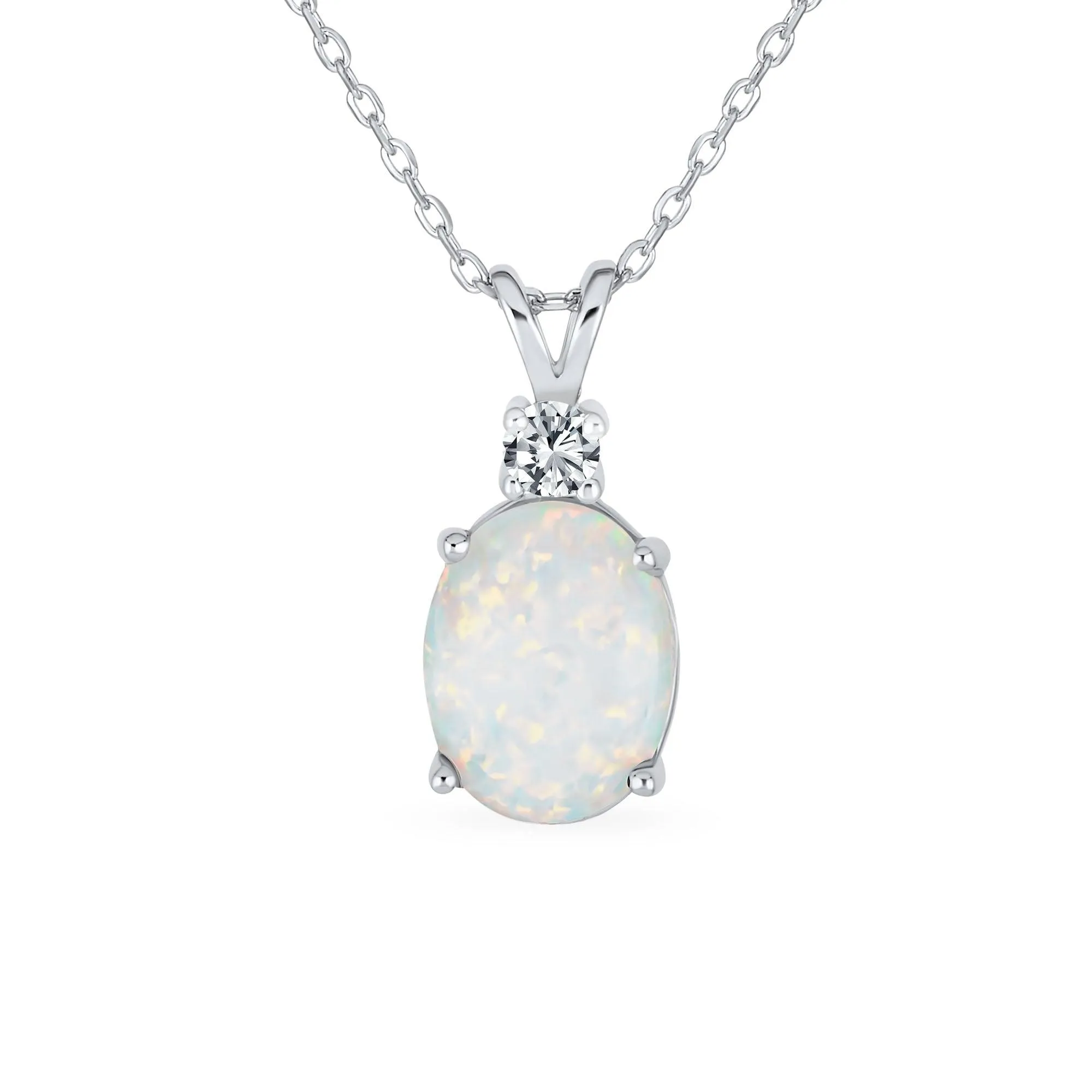 Classic CZ 5CT Solitaire Created Oval Opal Pendant Necklace 925 Silver