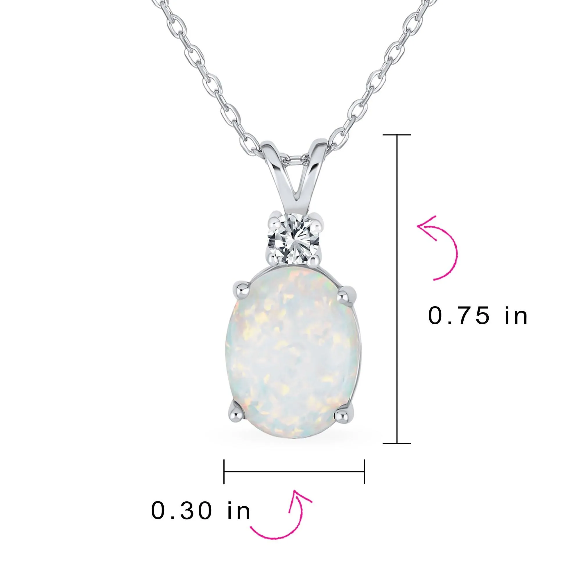 Classic CZ 5CT Solitaire Created Oval Opal Pendant Necklace 925 Silver