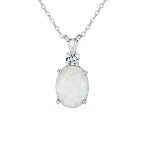 Classic CZ 5CT Solitaire Created Oval Opal Pendant Necklace 925 Silver