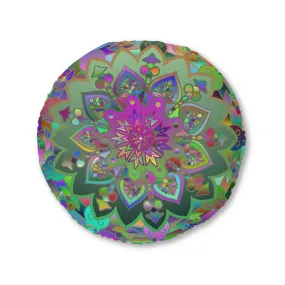 Colorful Mandala Art Design Tufted Round Floor Cushion