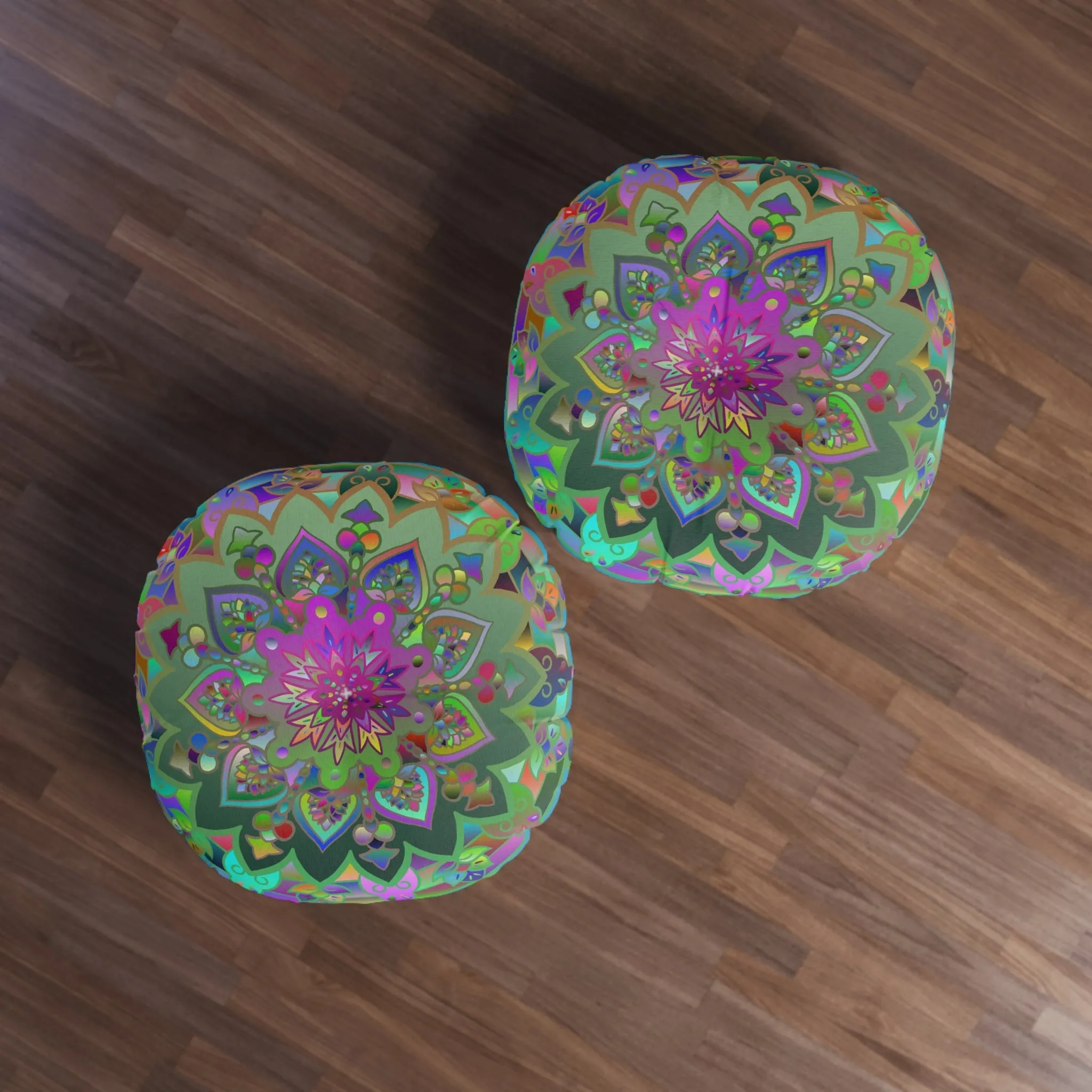 Colorful Mandala Art Design Tufted Round Floor Cushion