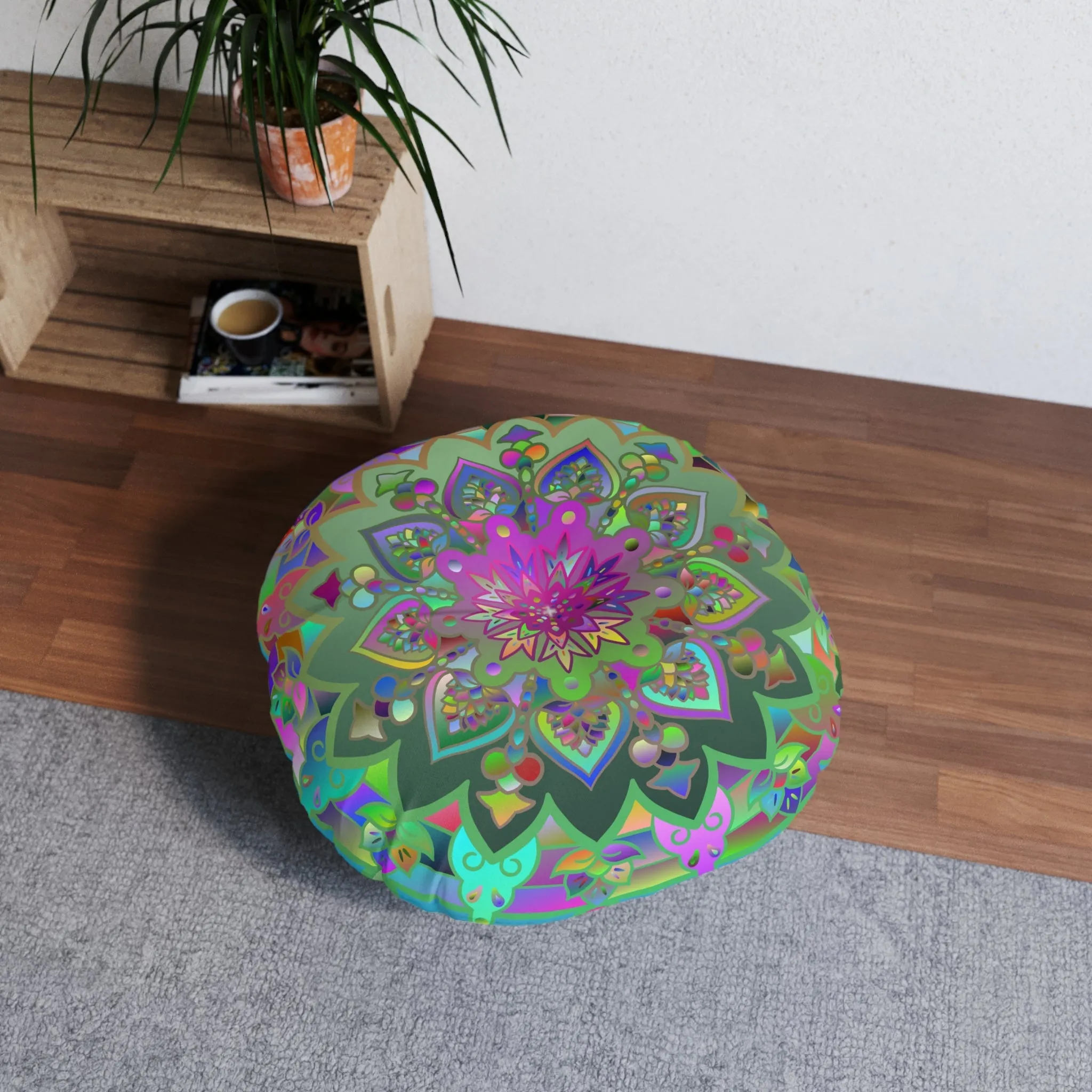 Colorful Mandala Art Design Tufted Round Floor Cushion